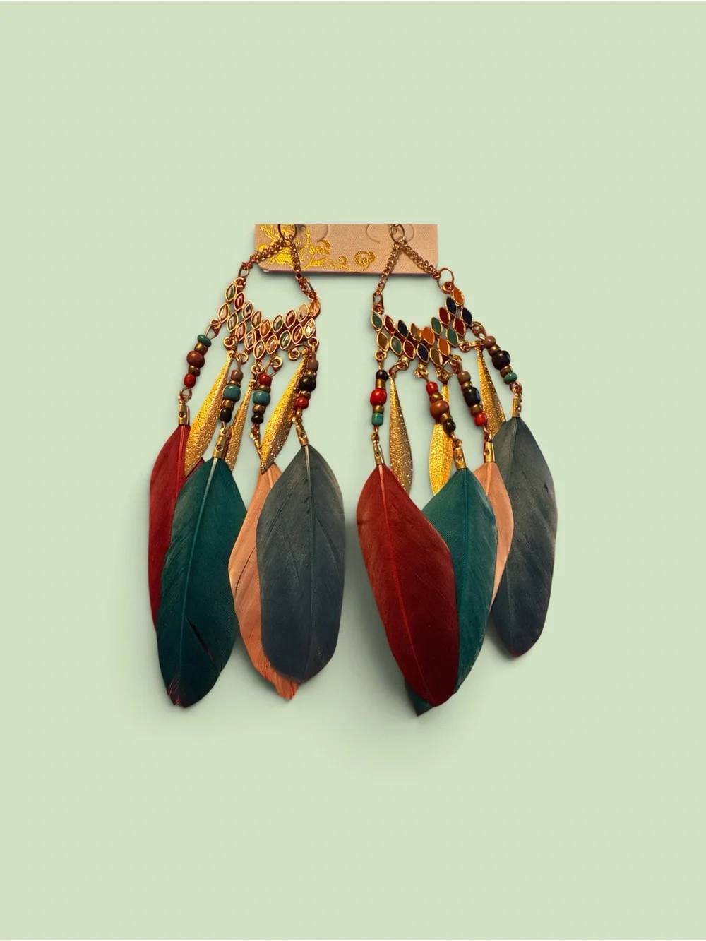 FP Boho Feather Drop Earrings - Multicolor